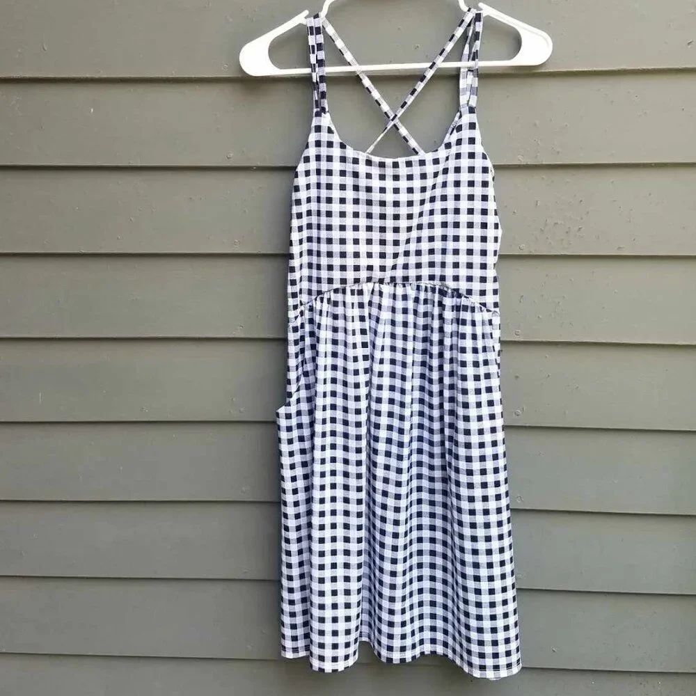 Maurices Blue White Check Criss Cross Strap Sun Dress Medium